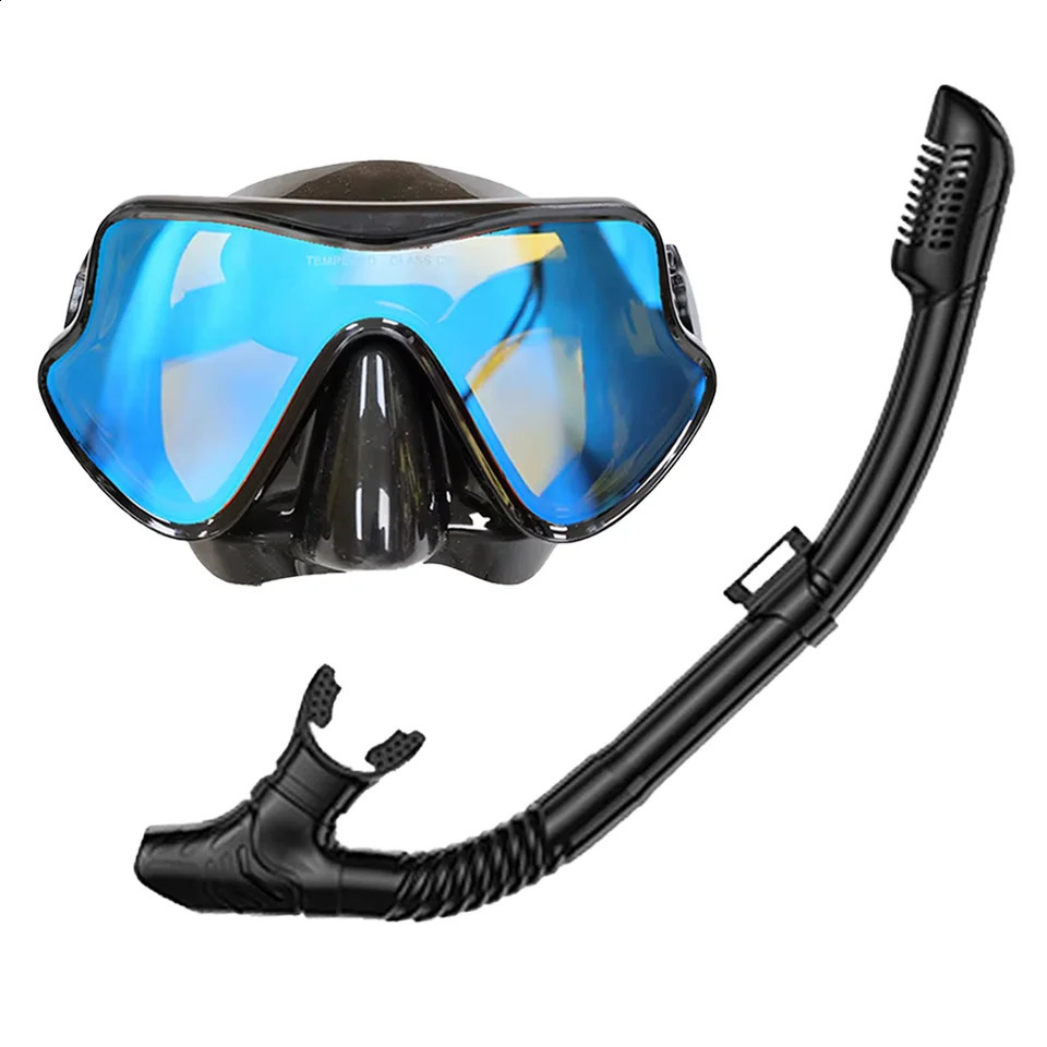 Mirror Snorkeling Mask Dry Top Breathing Tube Set Silicone Diving Swimming Goggles Adults Colorful Coated Tempered Glass Lenses 250920