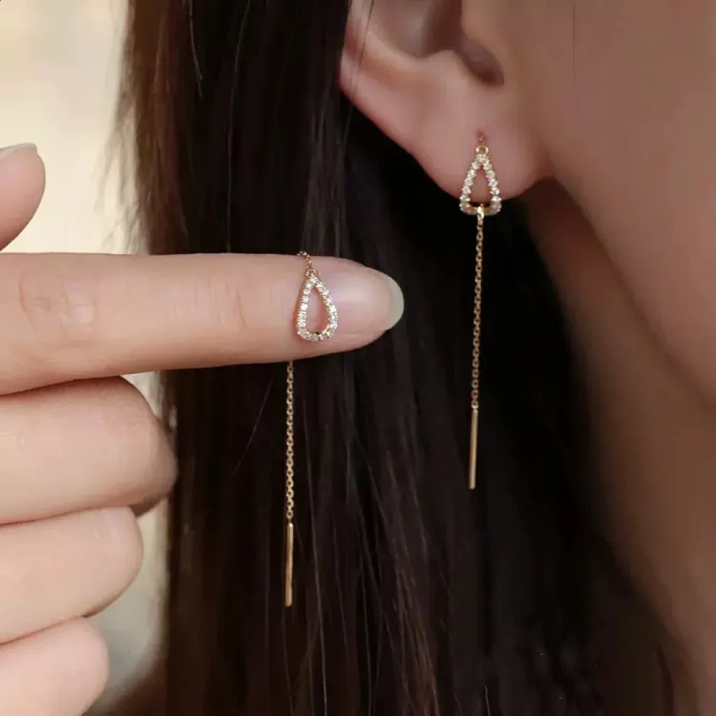 Drop Ear Line Long Hanging Earrings for Women Rose Gold Color Zircon Crystal Piercing Threader Earing Accessories Jewelry 250920
