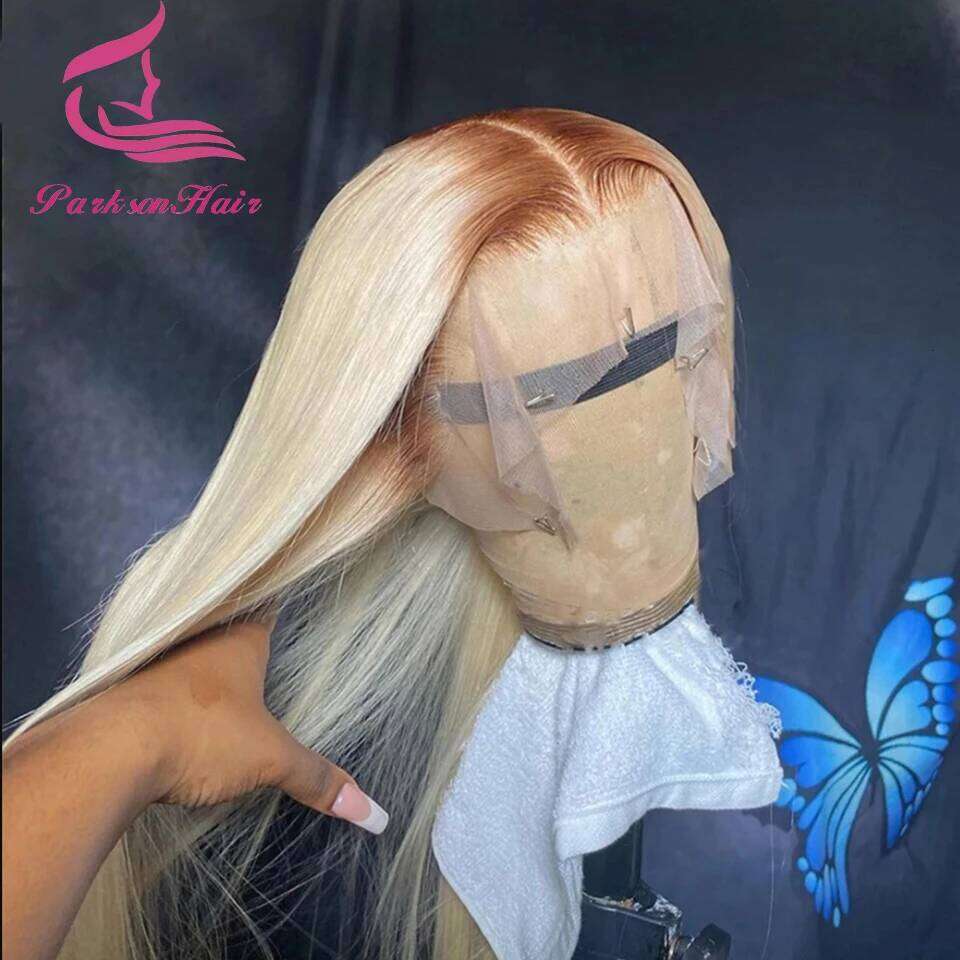 Colored 13x6 13x4 Transparent Lace Front For Women PrePlucked Blonde Human Hair Wig With Dark Root