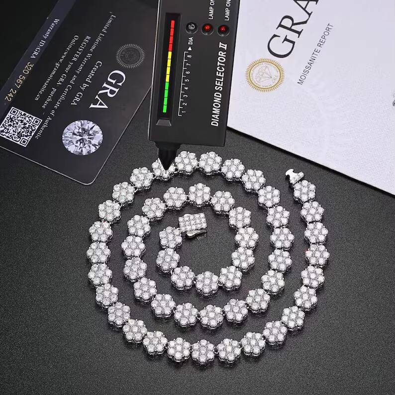 Hiphop Moissanite Chain 9mm Cluster Tennis Chain 925 Sterling Silver Iced Out VVS Moissanite Tennis Chain