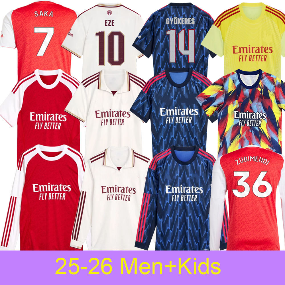 25/26 SAKA Home kit RICE SALIBA football match shirts ODEGAARD HAVERTZ MARTINELLI TROSSARD Jesus Nwaneri Calafiori Gunners Men Kids Kit Arsenel pre-match shirt
