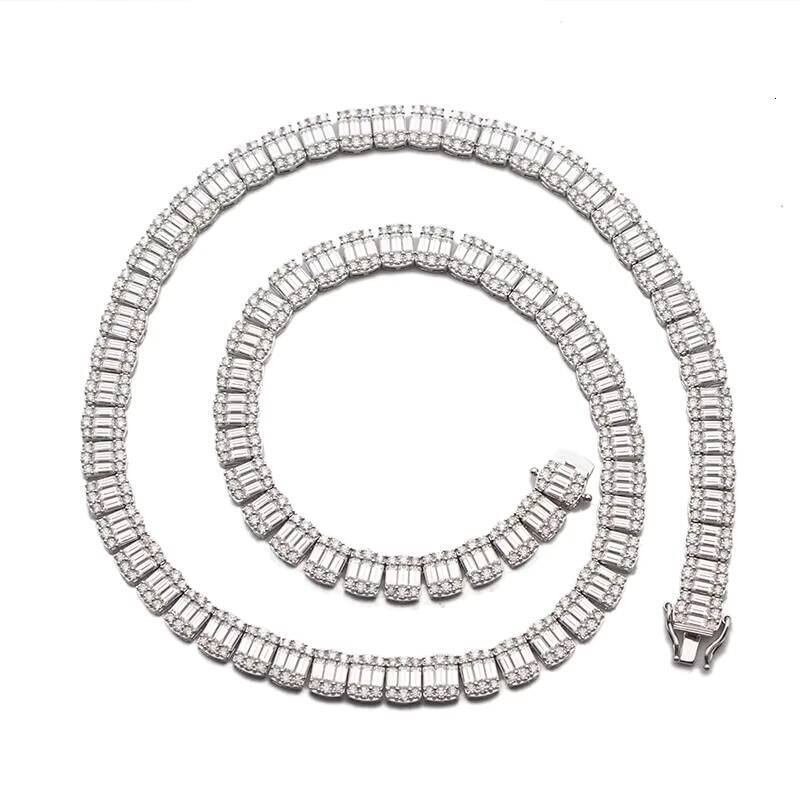 Hot Sale VVS Moissanite Jewelry Baguette Cut 925 Fine Silver 9mm Diamond Tennis Necklace for Men and Women