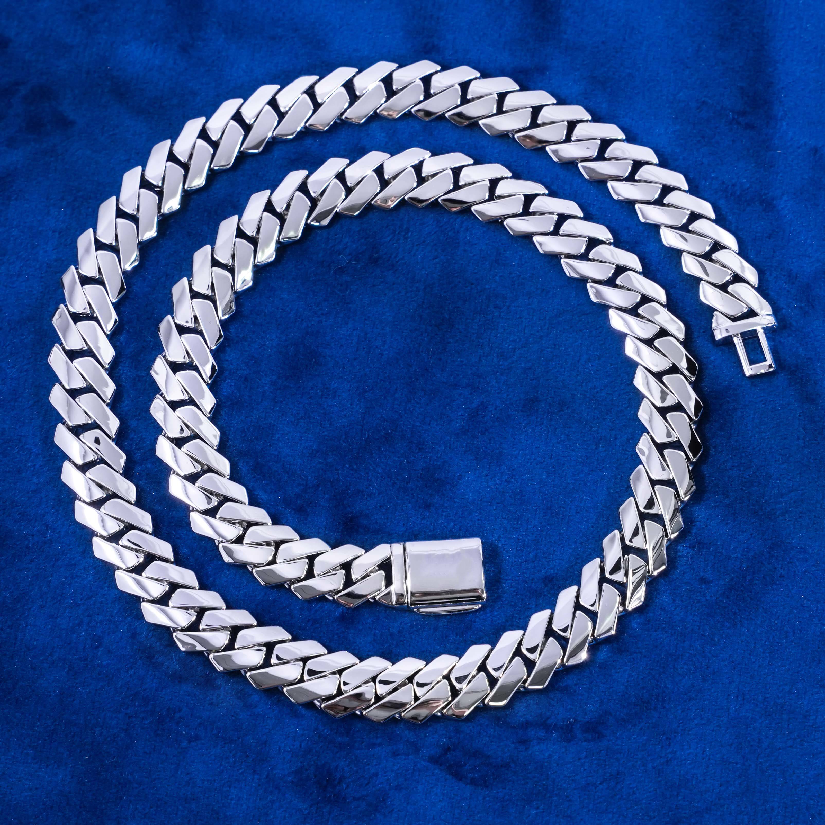 Hip Hop 8mm 10mm 12mm Cuban Link Chain Tight Straight Edge 925 Silver Monaco Chain Rhodium Plated Cuban Chain