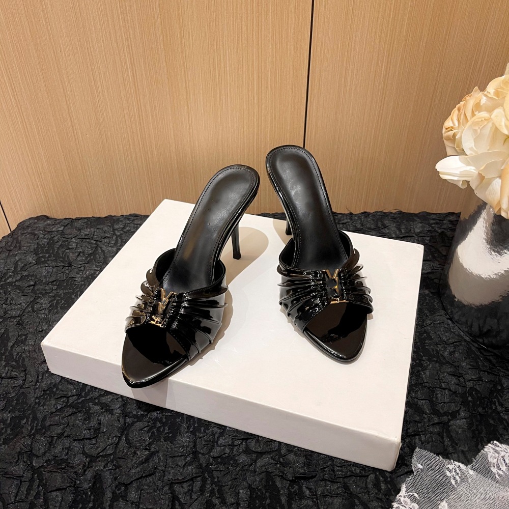 free shipping designer Metal-patterned fish-mouth thin-heeled high-heeled sandals with elegant style