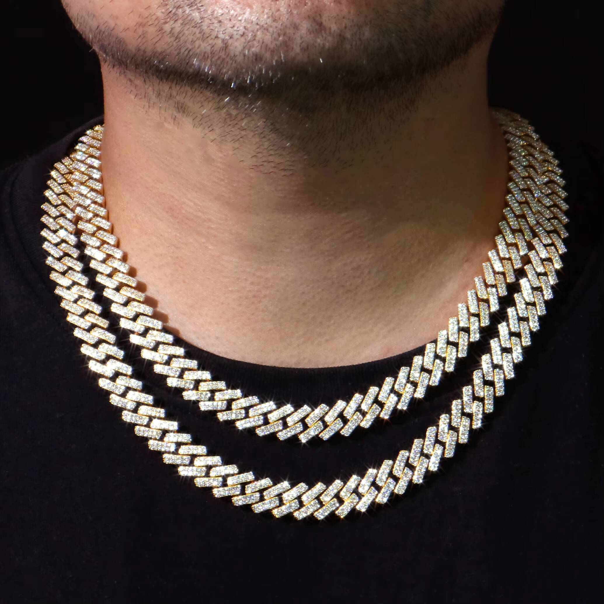 Size12mm Cuban Chain 925 Sterling Silver Iced Out VVS Diamond Moissanite Cuban Chain