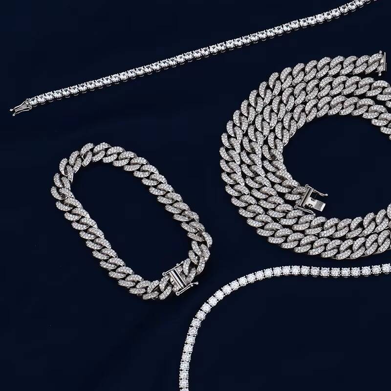 Miami Cuban Link Necklace White Ice Out Diamond Choker Chain in 925 Sterling Silver Moissanite Cuban Chain