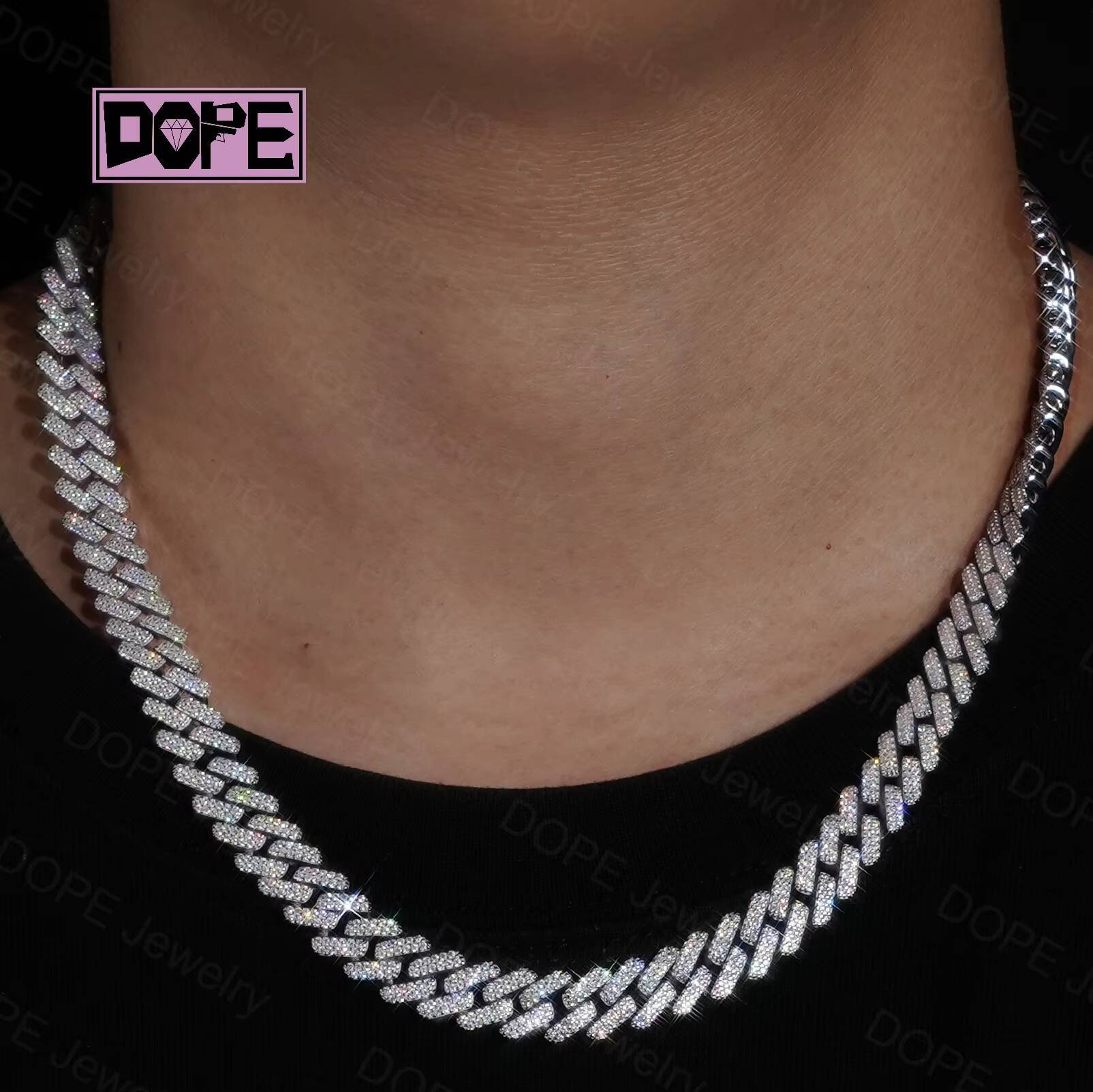 10mm New Arrival Moissanite Chain Cuban Link Hip Hop 925 Silver Iced Out Necklace Moissanite Cuban Chain