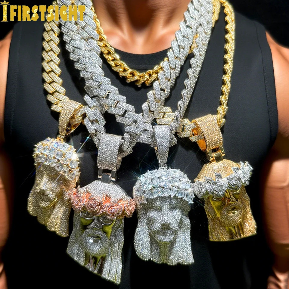 Hip Hop CZ Stone Paved Bling Iced Out JESUS PIECE Pendants Necklaces Gold Silver Color Cuban Chain for Men Rapper Jewelry 250920