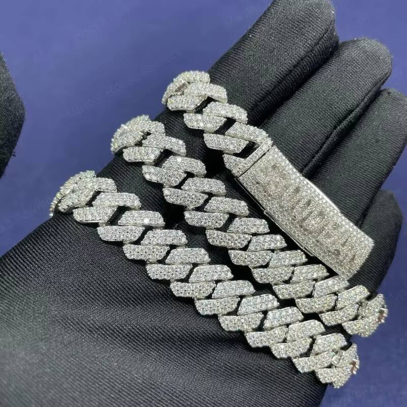 15mm Moissanite Chain 925 Silver VVS Iced Out Cuban Necklace Men Customized Trendized Trend Lock Moissanite Cuban Chain