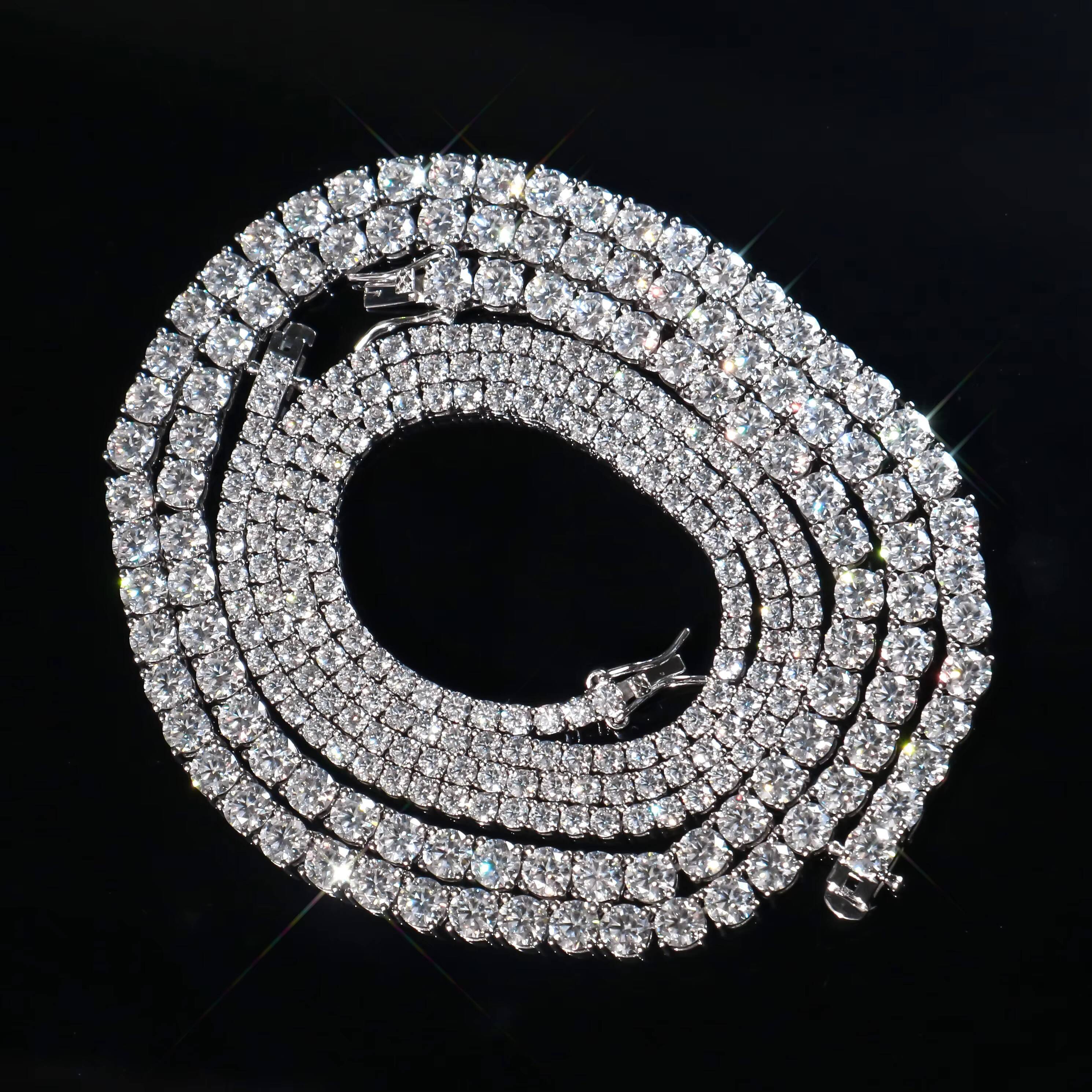 Luxury Tennis Necklace 5MM VVS Moissanite Pass Diamond Tester S925 Gold Plated Tennis Chian