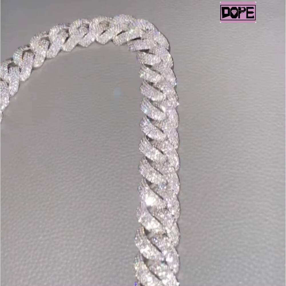 FaMoissaniteory 18MM Silver Cuban Link Chain Men White Gold Plated S925 D VVS Moissanite Cuban Link Chain