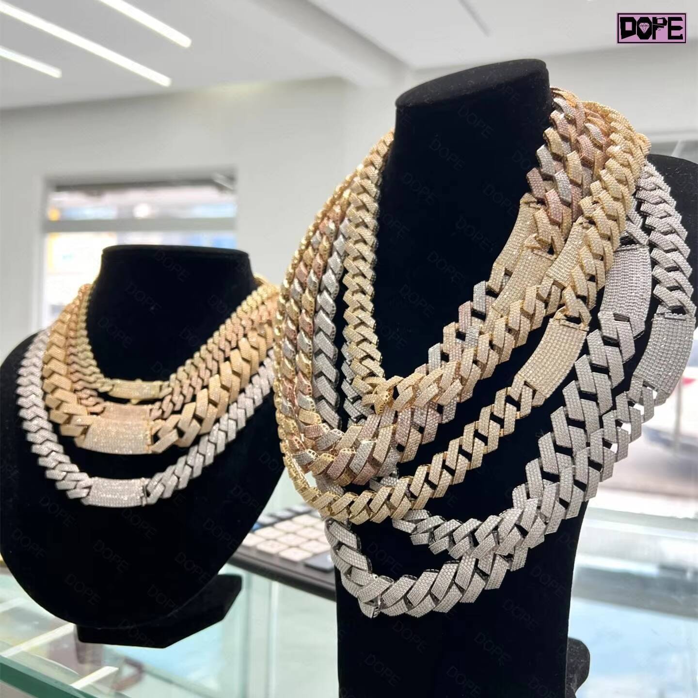 Luxury Moissanite Cuban Chain Hiphop Iced Out 925 Silver 16mm 18mm 4 Rows Moissanite Cuban Link Chain