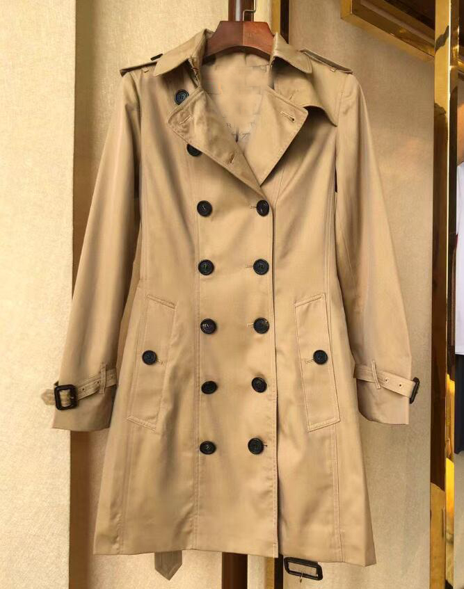 Women's wear designer's long trench coat, high-quality classic hoodie, double-breasted slimming coat