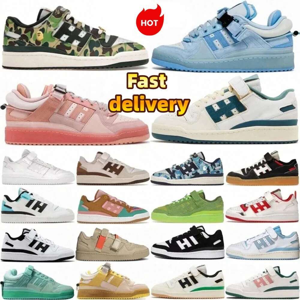 New designer Bad Bunny Buckle Casual Shoes Forum 84 Low Coffee House Brown Pink Egg back White Grey OG Bright blue wheat platform sneakers Fashion female male