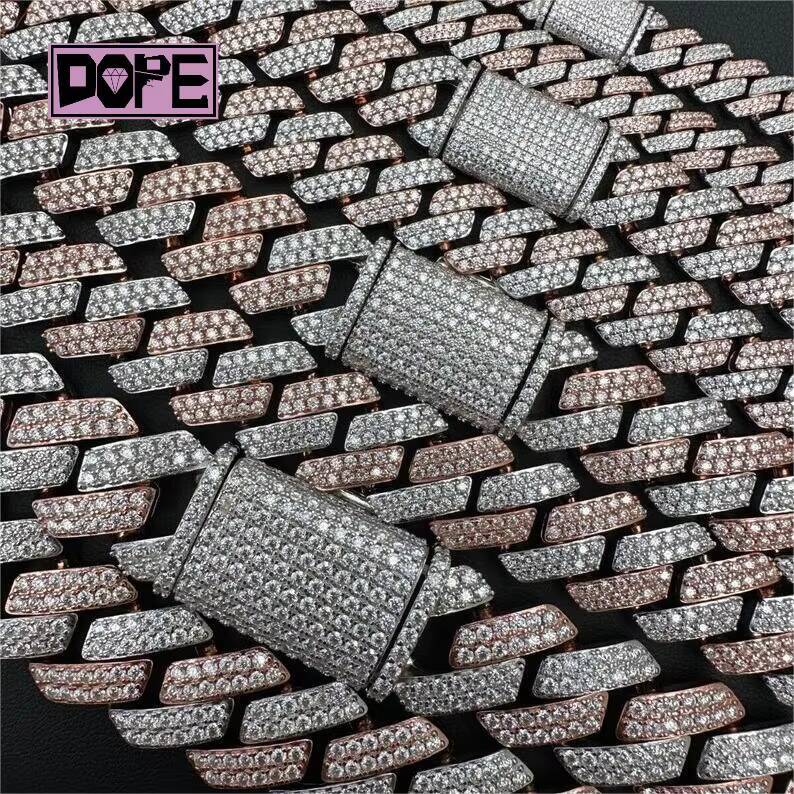 Two Tone Hip Hop Vvs Moissanite Chain 16mm 925 Sterling Silver Jewelry Iced Out Necklace Cuban Link Chain