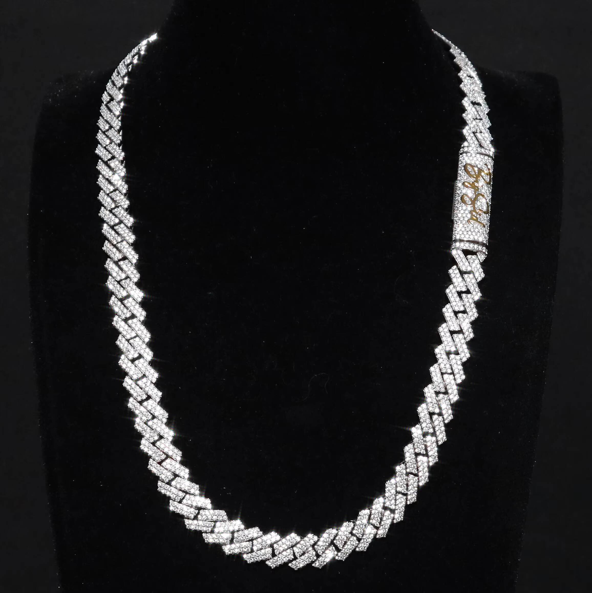 Rappers 12mm Cuban Link Chain 2 Rows Stunning Iced Out Men 925 Silver VVS Moissanite Cuban Chain