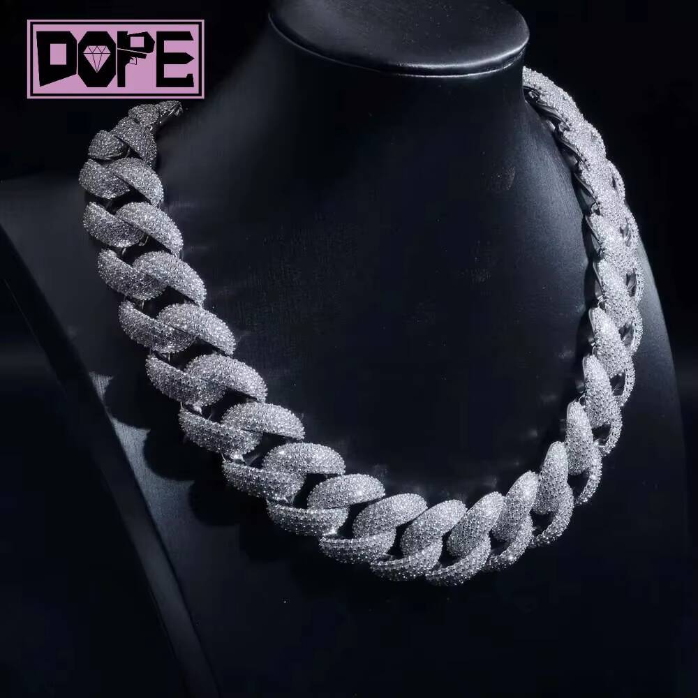 22mm Cuban Link Chain Miami 4 Rows 925 Silver Hip Hop Jewelry Iced Out VVS Moissanite Cuban Chain