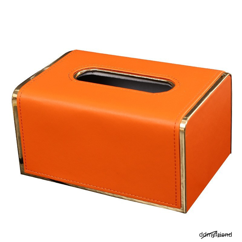 Style Orange Leather Multi-Function Desktop Tissue Storage Box