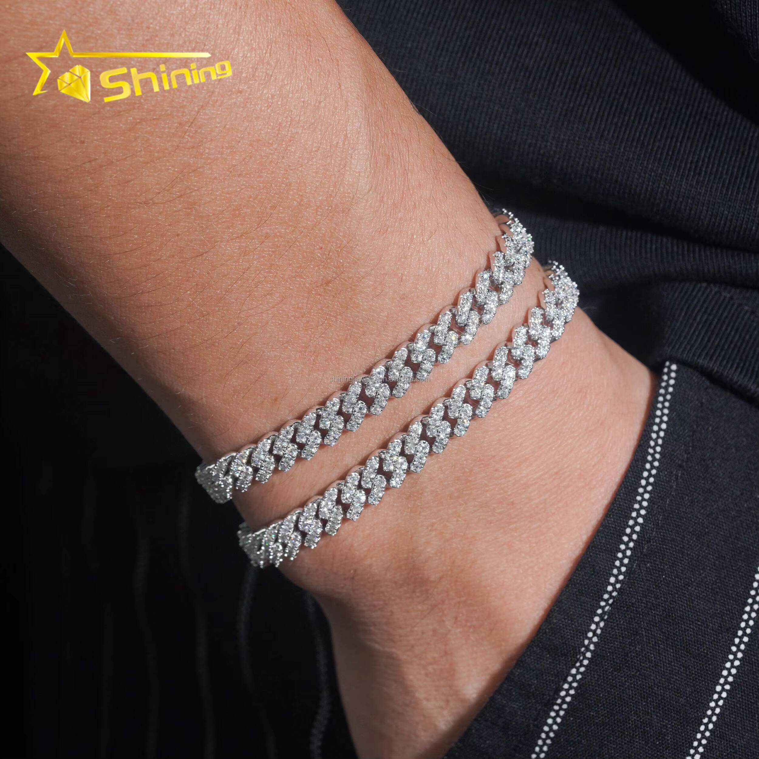 Bulk Stock Wholesale Price GRA Certificate S925 6mm One Row Stone Iced Out VVS Moissanite Miami Cuban Link Chain Bracelet