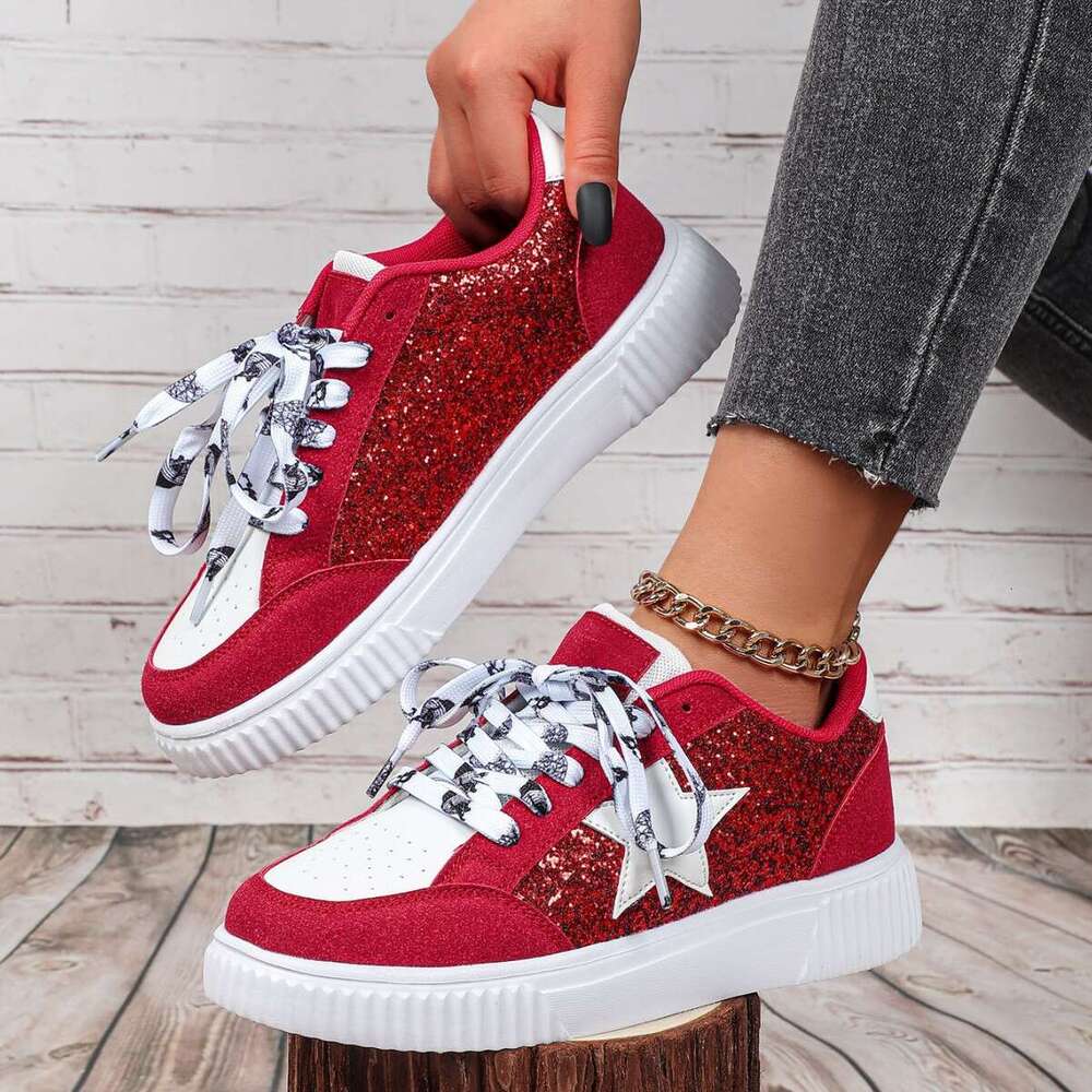 Fashion Sequin Designer Skateboard Shoes With Soft Soles Comfortable For All Seasons Outdoor Trendy Shoes For Couples Lace Up Casual Sports Shoes Scho
