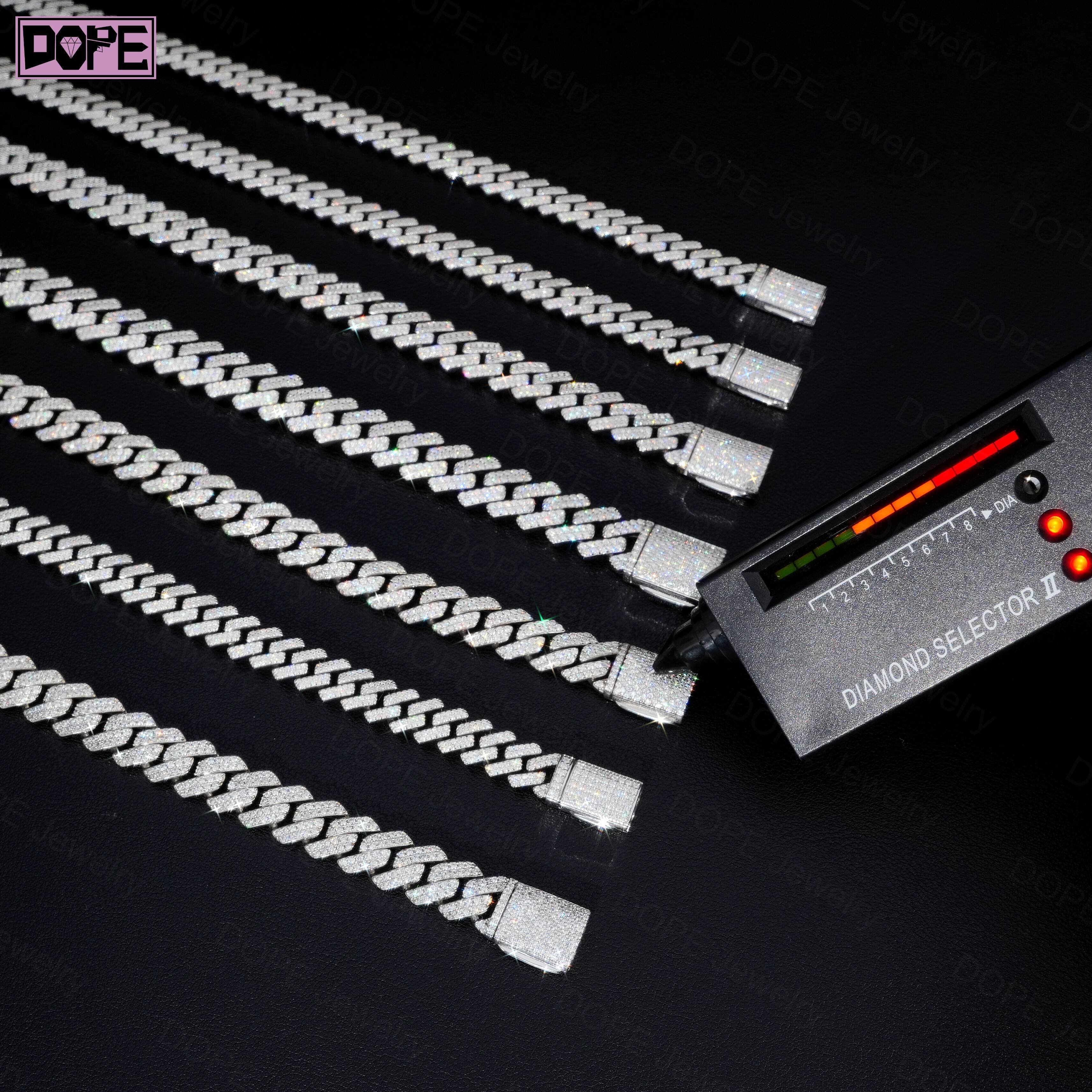 10mm 12mm 14mm Moissanite Chain Cuban Link Hip Hop 925 Silver Iced Out Necklace Moissanite Cuban Chain