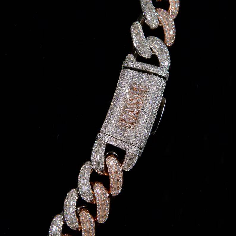 20mm Hiphop Miami Cuban Link Chain Two Tones 925 Silver Vvs Iced Out Moissanite Cuban Chain