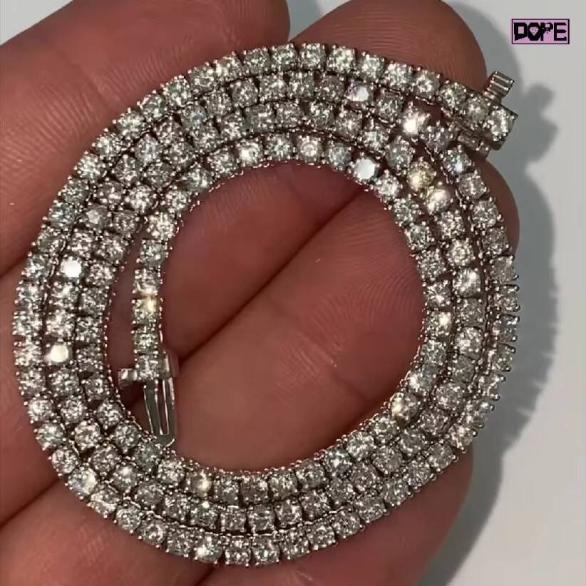 New Arrival Iced Out Hiphop 3mm Tennis Necklace 925 Sterling Silver VVS Sparkling Moissanite Tennis Chain