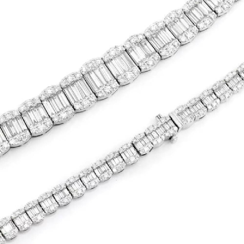 Hip Hop Ice Out Baguette Diamond Tennis Necklace Jewelry 925 Sterling Silver 9mm Moissanite Tennis Chain
