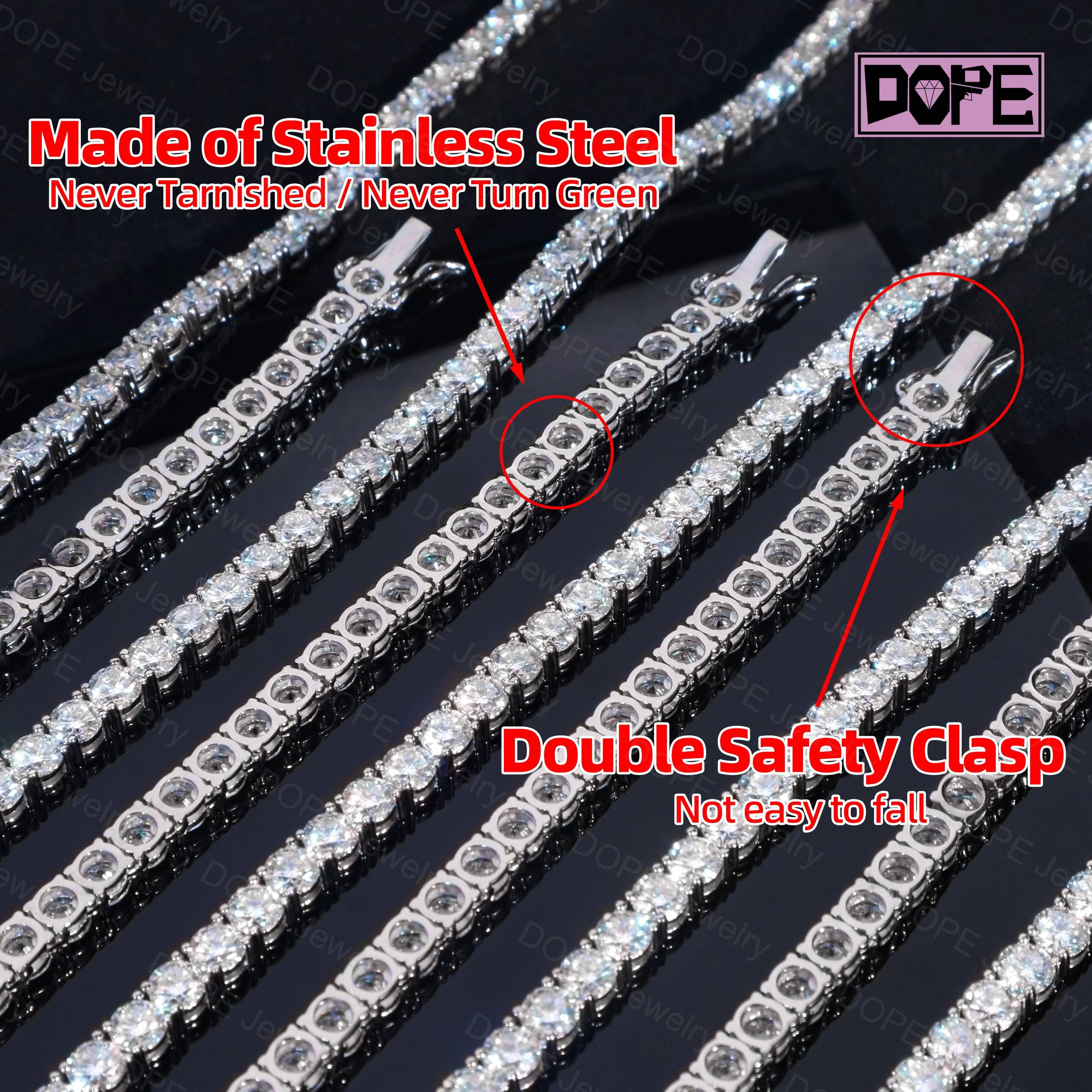 3mm 4mm 5mm Moissanite Chain Iced Tennis Necklace Sterling Silver Jewelry GRA Certified VVS Moissanite Tennis Chain