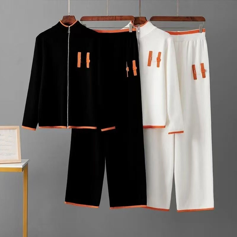 Women's Two Piece Pants Streetwear 2 Sets Women Outfit Spring Clothes 2025 Side Stripe Zip Up Top And Pant Casual Sweatsuits Woman