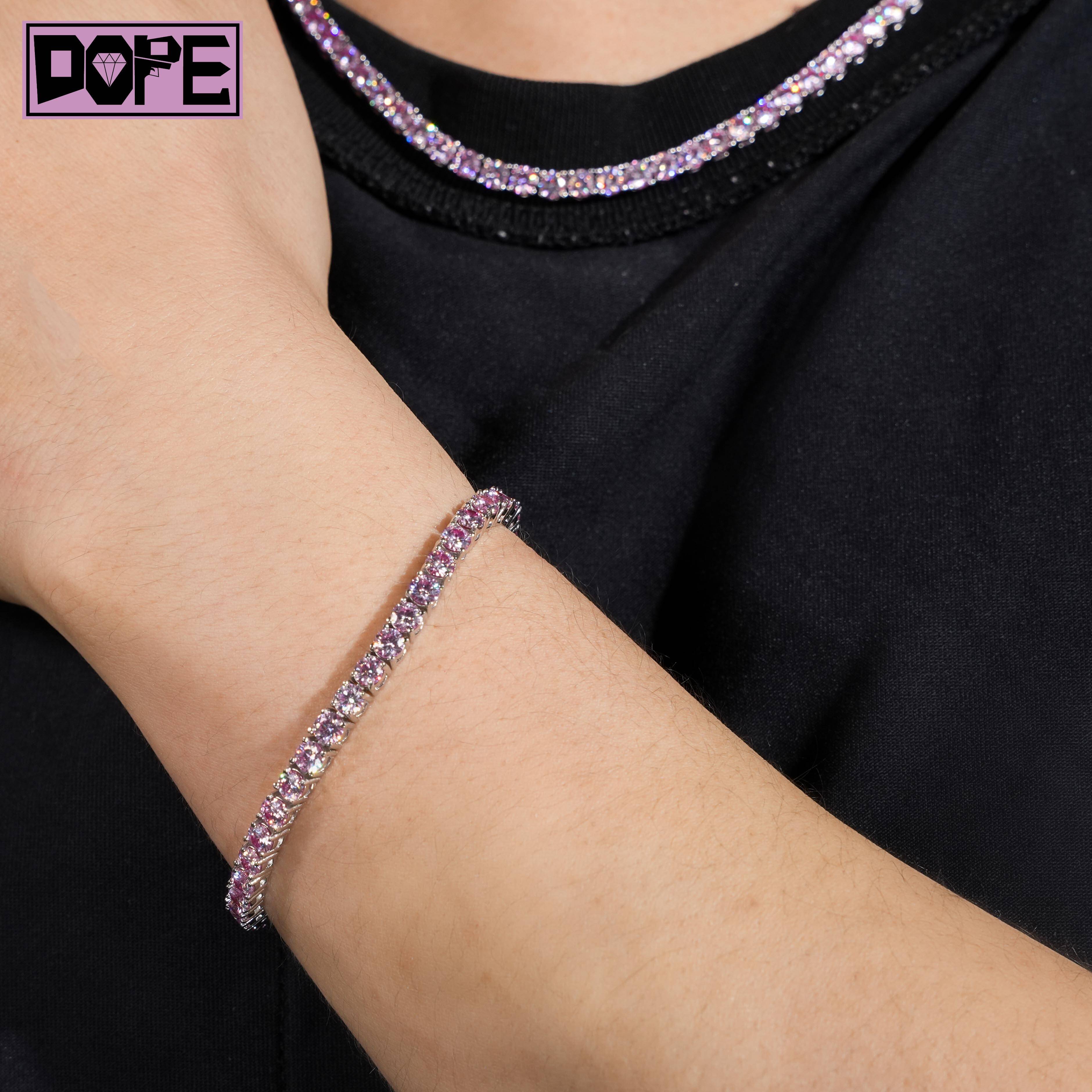 Customized Trend Tennis Chain Necklace Bracelet Purple Hiphop Jewelry 925 Sterling Silver Moissanite Tennis Chain