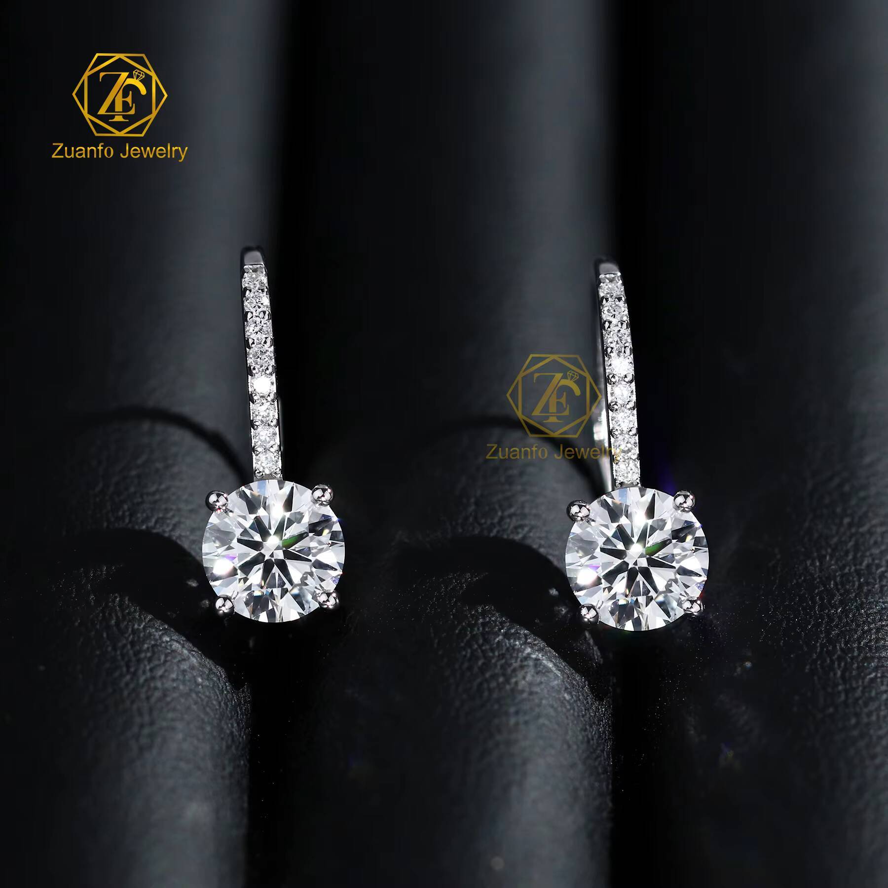 IGI Certified Luxury 14K Solid White Gold Leverback Stud Earrings Fine Dangle Lab Grown Diamond Wedding Gift Certified Earrings