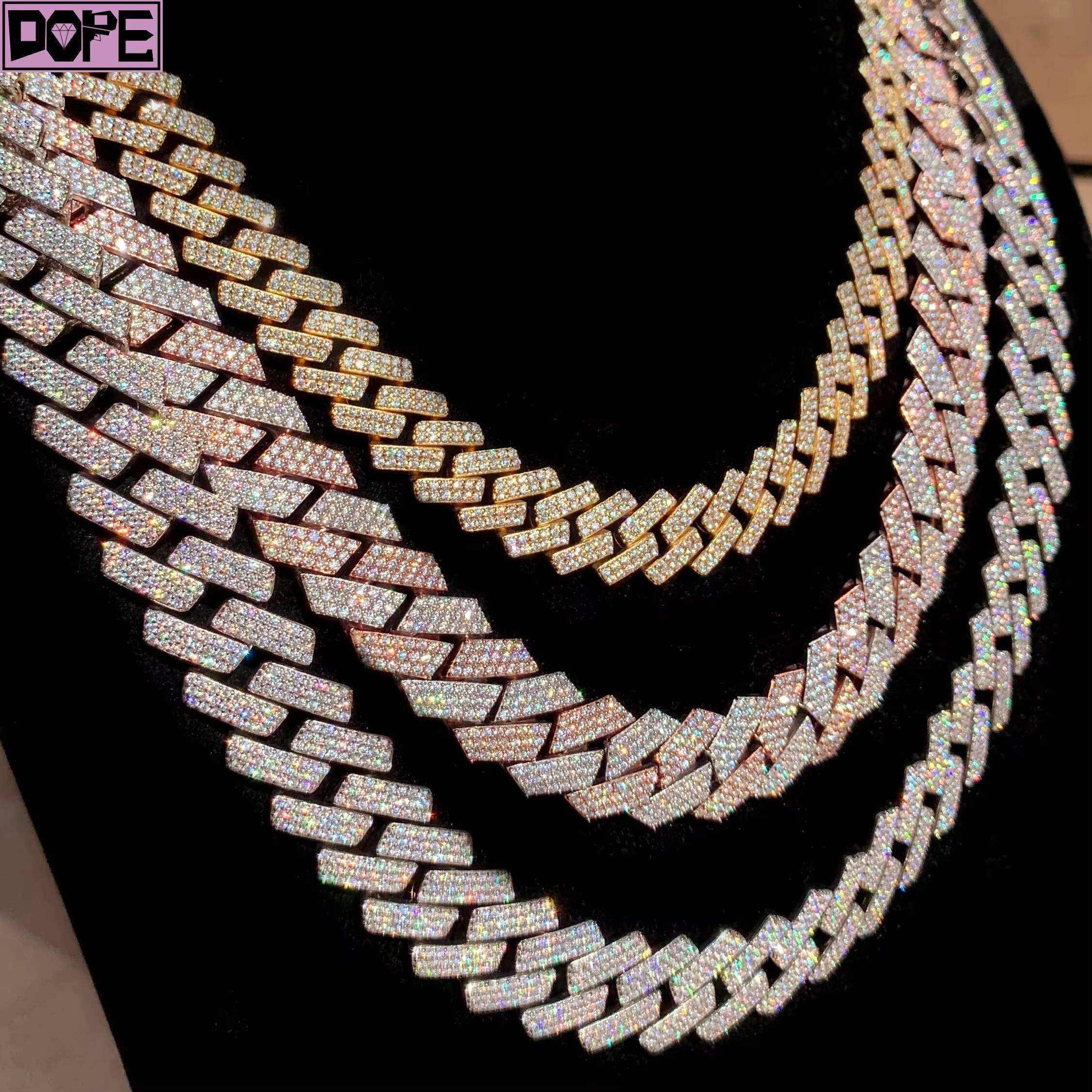 13mm Cuban Link Chain 925 Sliver Vvs Iced Out Hip Hop Necklace Moissanite Cuban Chain for Men