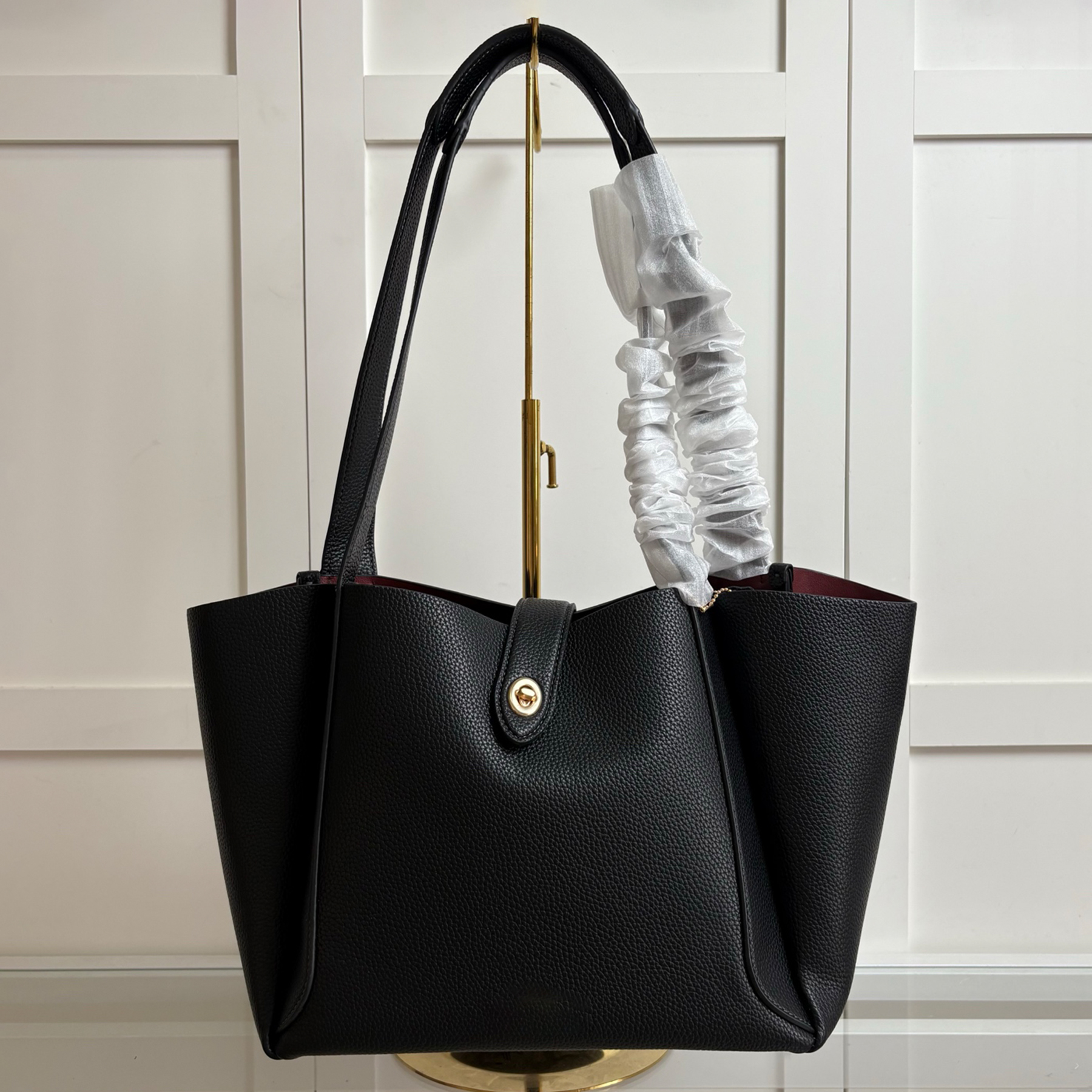 New Hadley Turnlock Tote Luxury Designer Smooth Grain Genuine Leather Handbag Fabric Lining Shoulder Bag Zip Pocket Clutch Bag Women Casual Shopping Purse