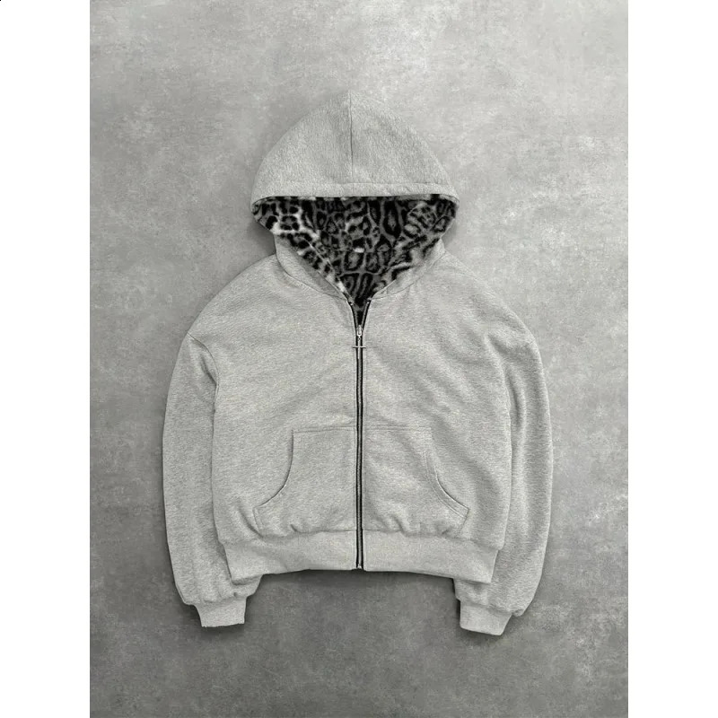European and American AutumnWinter Hoodie Retro Leopard Pattern Inner Zipper Hoodie 250920