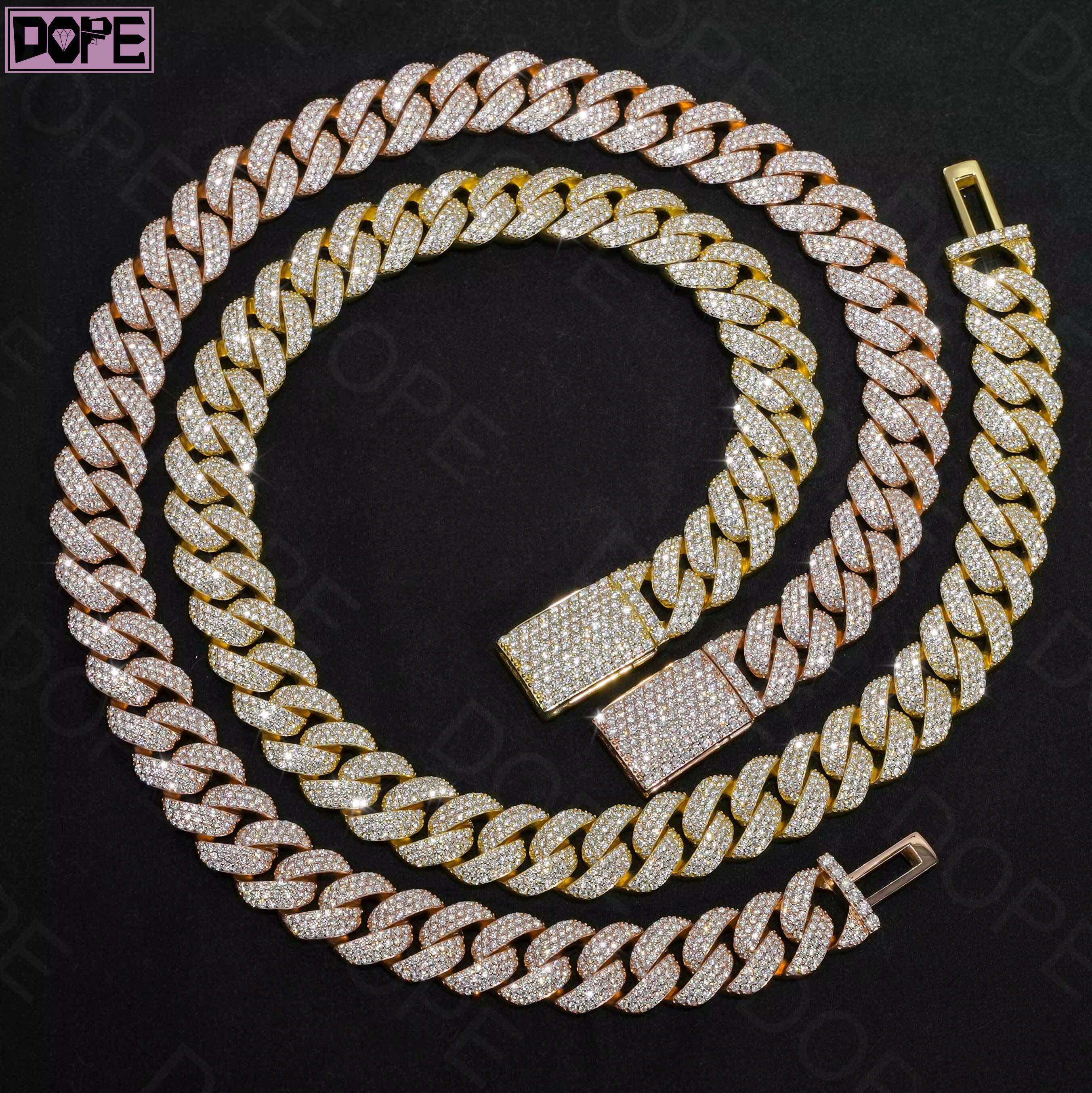 Heavy 16mm 18mm Cuban Link Chain Iced Out Miami 925 Silver D Grade VVS Moissanite Cuban Chain