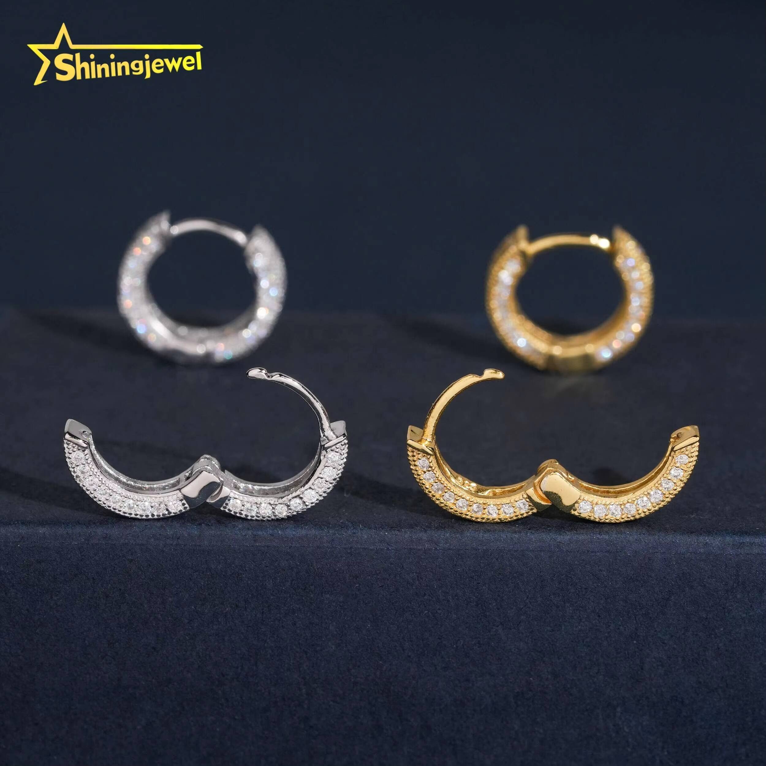 Fine Jewelry Fashion Hot Selling 925 Sterling Silver Hip Hop Gold Plated Iced Out Moissanite Diamond Hoop Earrings - view 4