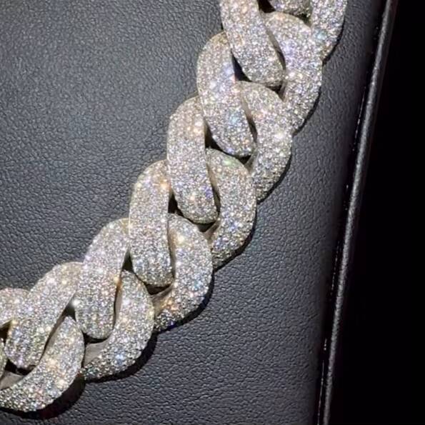20MM Hiphop Cuban Link Chain Moissanite 4 Rows 925 Silver VVS Iced Out Moissanite Cuban Chain