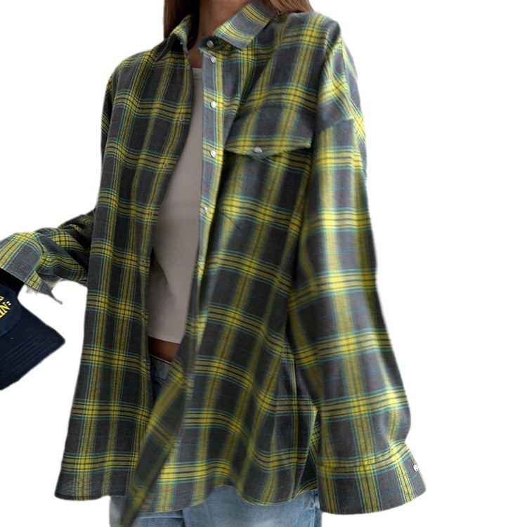 Luxury Brand Designer Clothing Jacket Retro Style Versatile Turn-Down Collar Loose Shirt 2023 Autumn Plaid Long Sleeve Pocket Women's Shirt