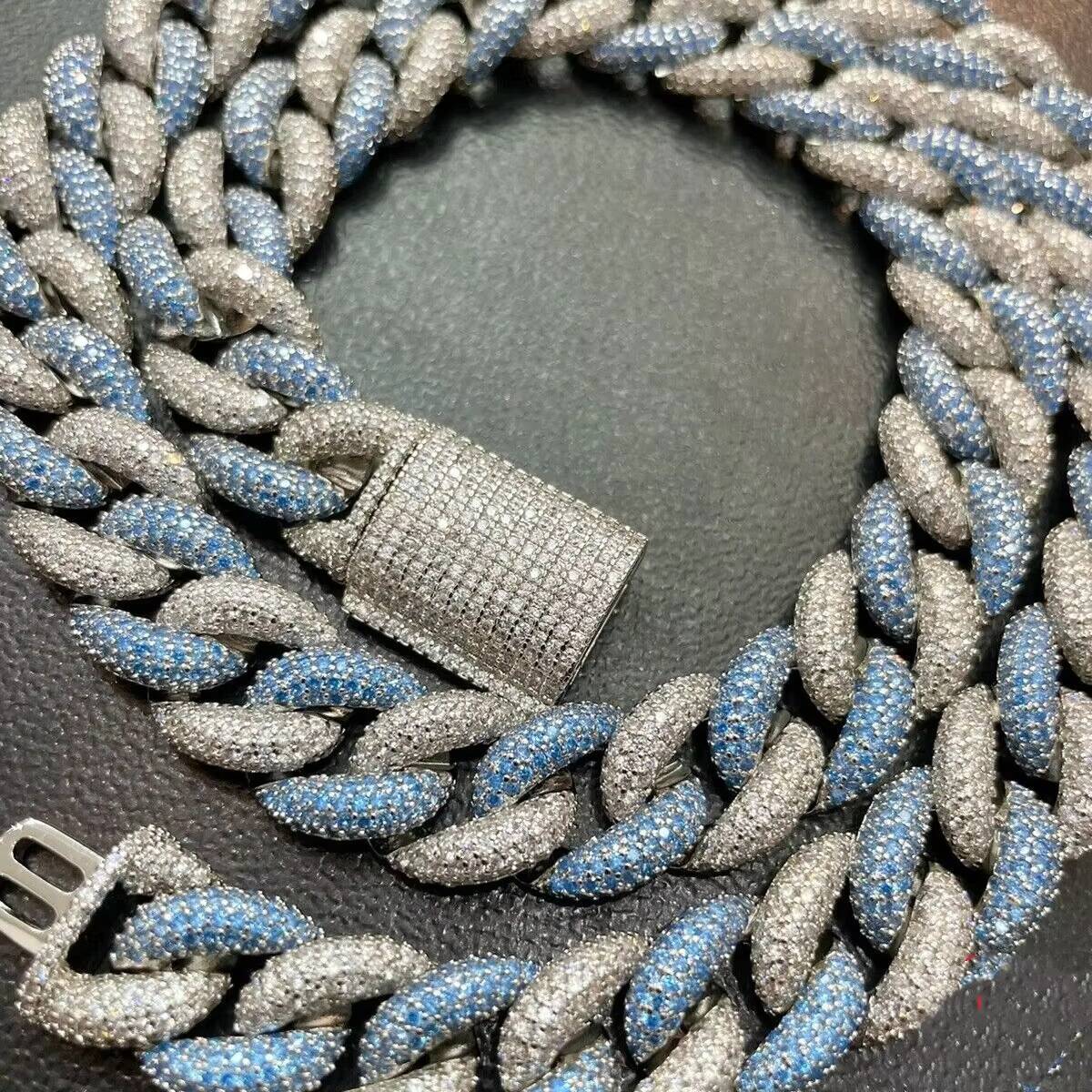 20mm Cuban Link Chain 2 Tone Hiphop VVS Iced Out Diamond 925 Sterling Silver Moissanite Cuban Chain