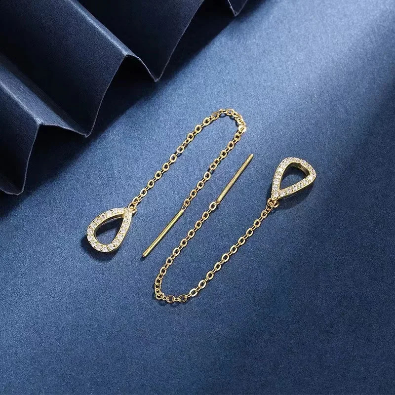 Drop Ear Line Long Hanging Earrings for Women Rose Gold Color Zircon Crystal Piercing Threader Earing Accessories Jewelry 250920