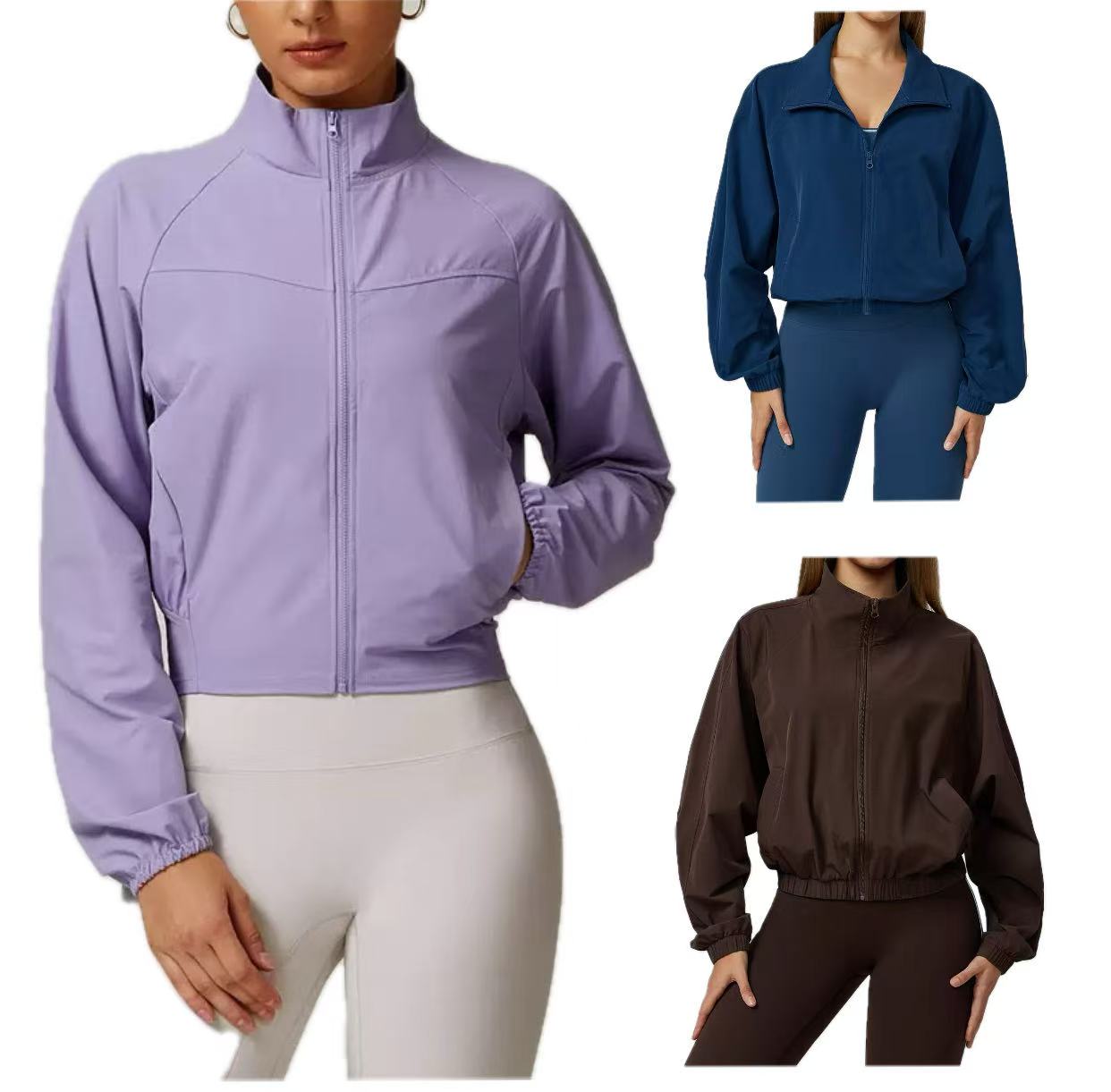 Women Yoga Jacket Sports Coat Windproof Yoga Clothes Quick-drying Long Sleeve Top Zipper Fitness Cardigan
