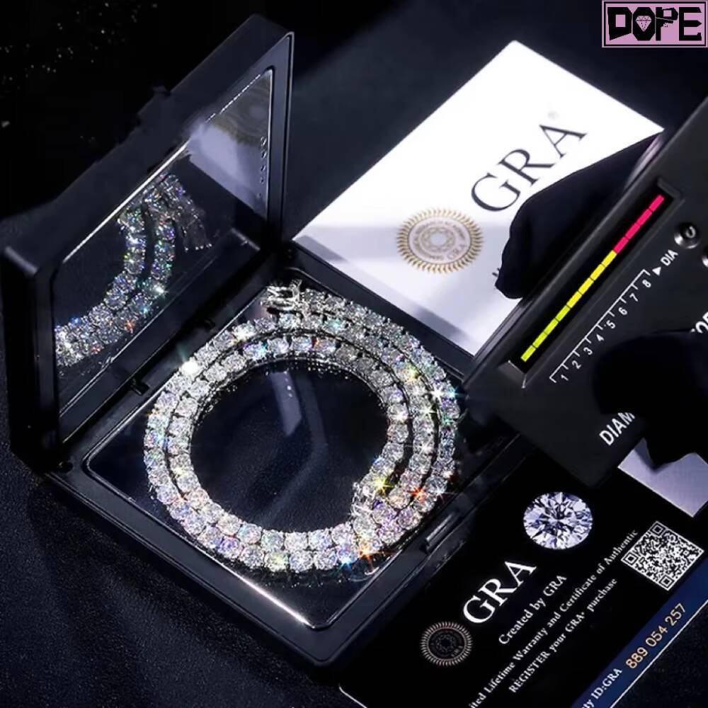 Rapper Moissanite Tennis Chain 3mm 4mm 5mm White Gold Plated Iced Out 925 Silver VVS Moissanite Tennis Chain