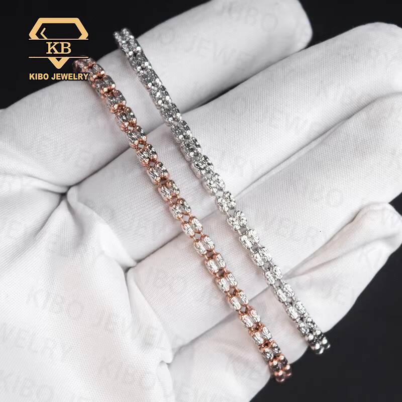 Two Tone 925 Sterling Silver 4mm 4 Rows Moon Ice Chain Diamond Cut Ice Link Chain Moon Ice Chain Necklace