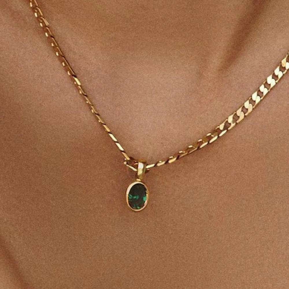 Fashion Multicolour Crystal Pendant Neckalce 18K Gold Plated Sparkle Oval CZ Zircon Choker Birthday Gift Stainless Steel Jewelry 250920