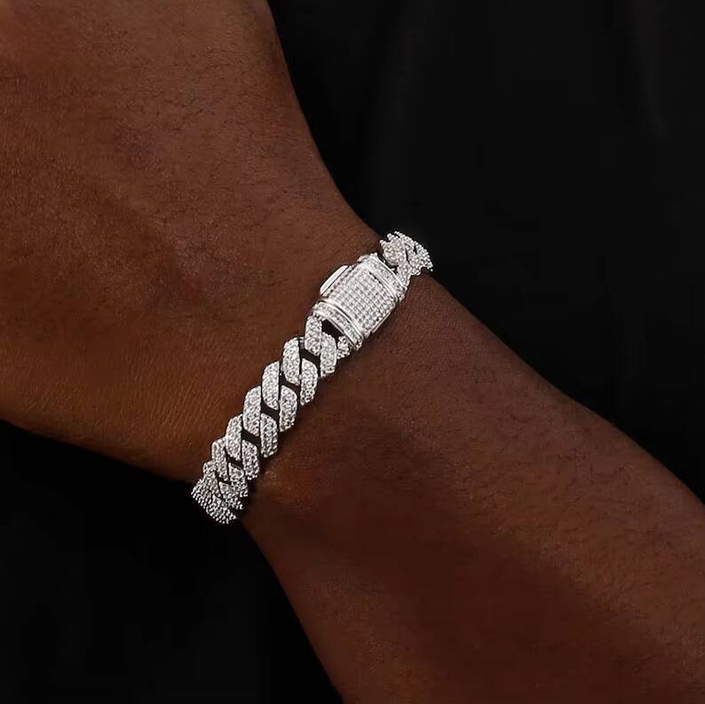 Dope Jewelry 8mm Cuban Link Chain 925 Sterling Silver Moissanite Diamond Hiphop Rapper Moissanite Cuban Chain