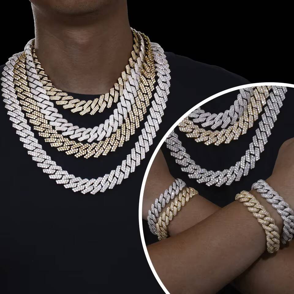 10mm Cuban Link Chain Bracelet Gold Plated Hip Hop Style 925 Silver VVS Iced Out Moissanite Cuban Chain