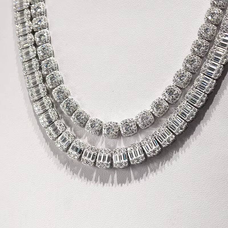 Hot Sale VVS Moissanite Jewelry Baguette Cut 925 Fine Silver 9mm Diamond Tennis Necklace for Men and Women
