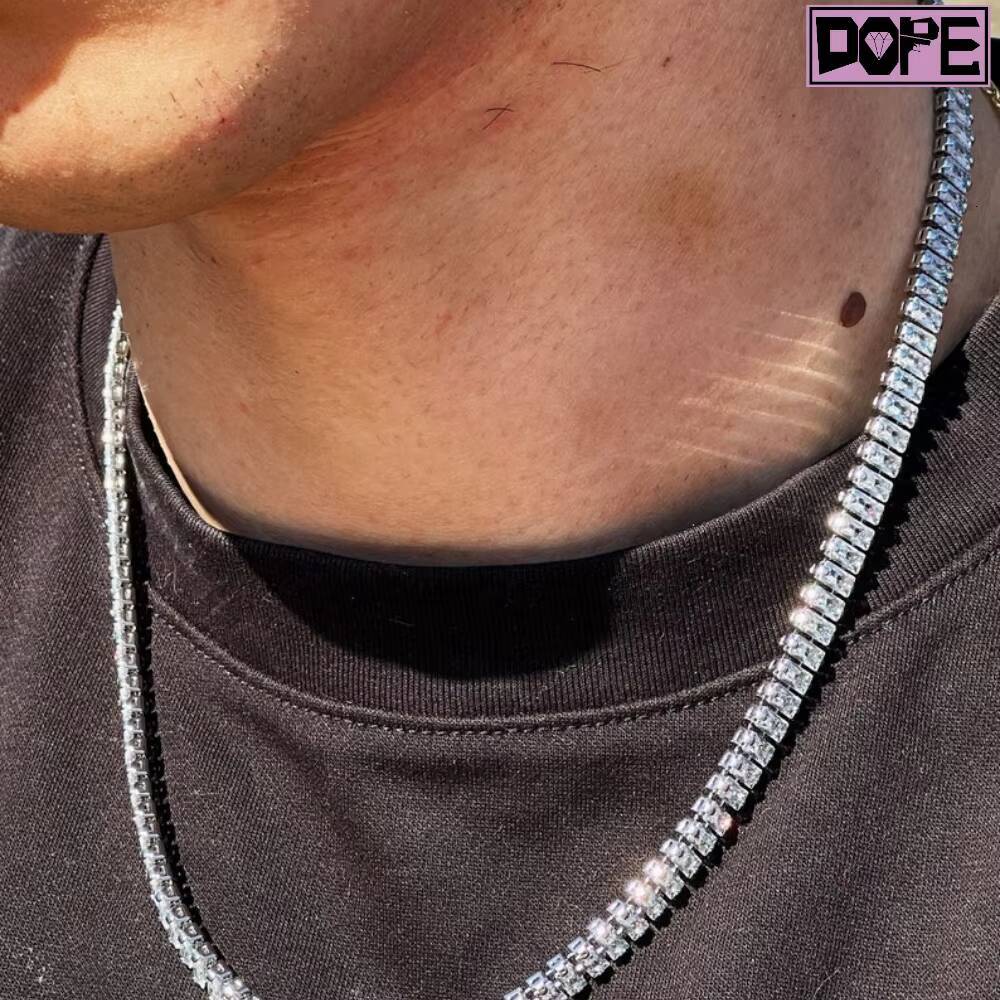 High Quality Bagguette Tennis Chain 5mm D VVS 925 Sterling Silver Moissanite Tennis Chain