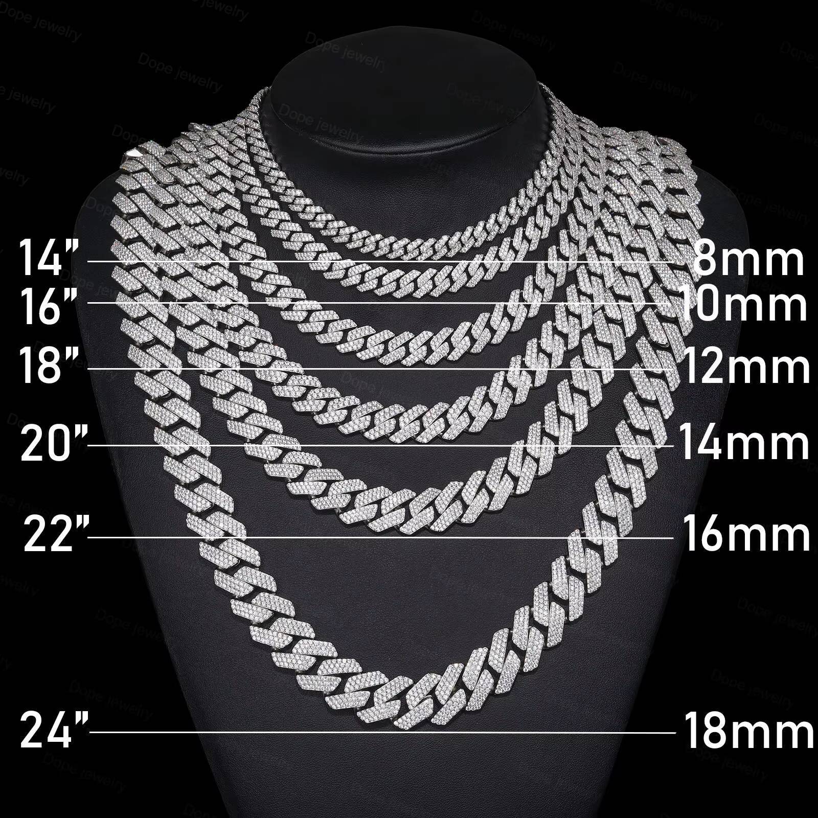 12MM 14MM 16MM Moissanite Cuban Link Chain VVS Iced Out Hiphop 925 Silver Customized Trend Moissanite Cuban Chain